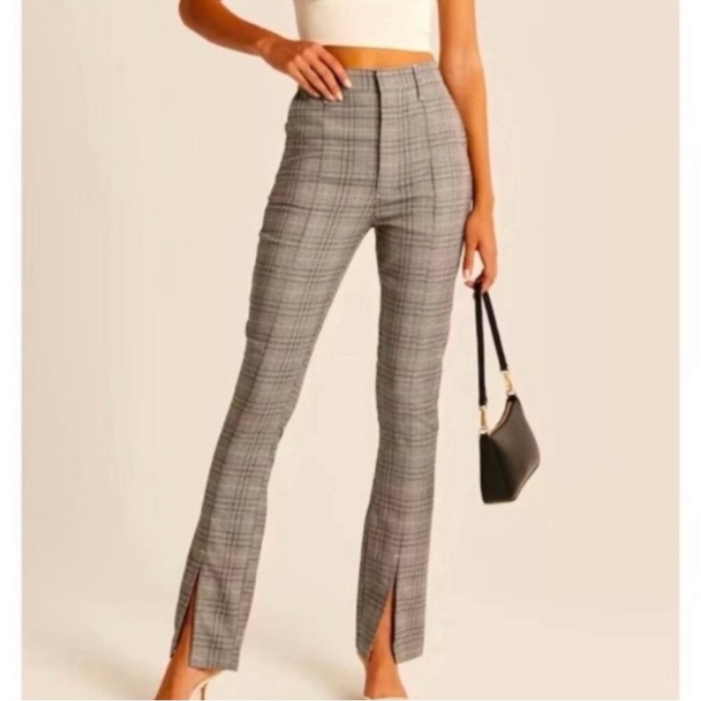 Abercrombie & Fitch Women's Black and Gray Plaid Straight Leg Pants
